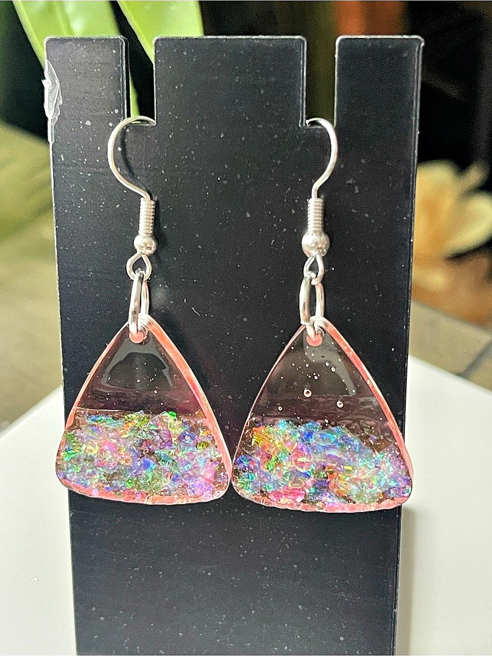 Pink & Multicolor Resin Triangle Earrings